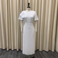 thumbnail image 4 of AURA Plus Size Ruffle Sleeve Pleated Midi Dress Elegant High Waist Swing Skirt Solid Color, 4 of 9