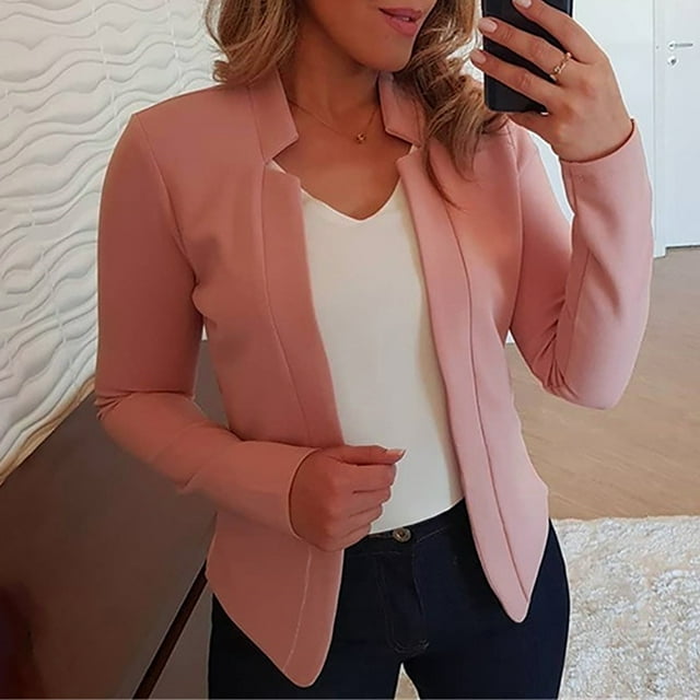 TIMIFIS Blazer Jackets for Women Open Front Long Sleeve Casual Work Office Blazers Spring and Fall Jackets-Pinks - Fall/Winter