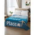 thumbnail image 2 of Blue Ombre Coastal California King Size Flat Sheet, Wrinkleproof & Fadeproof Cooling Flat Bed Sheet Only, Nautical Starfish Shell Summer Beach Breathable Soft Bedding Top Sheets 108 x 98 Inches, 2 of 8