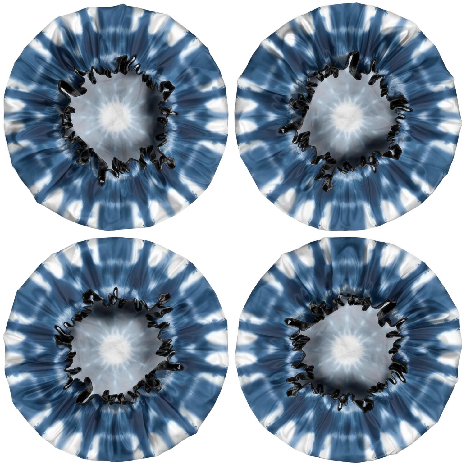 Shower Caps,Blue Tie Dye Flower Mandala Pattern Waterproof Shower Cap for Women 4 Pieces,Double Reusable Hair Cover for Shower PEVA Elastic Stretch Hem