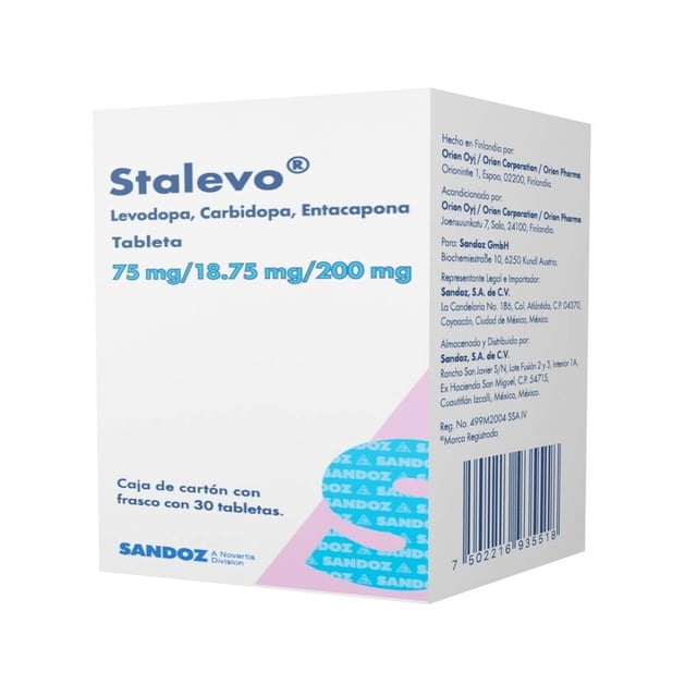 Stalevo Levodopa 75 mg, Carbidopa 18.75 mg, Entacapona 200 mg 30 tabletas