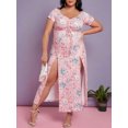 thumbnail image 1 of Plus Size Flower Print Cinched Slit Maxi Cottagecore Dress Light Pink 4X, 1 of 5