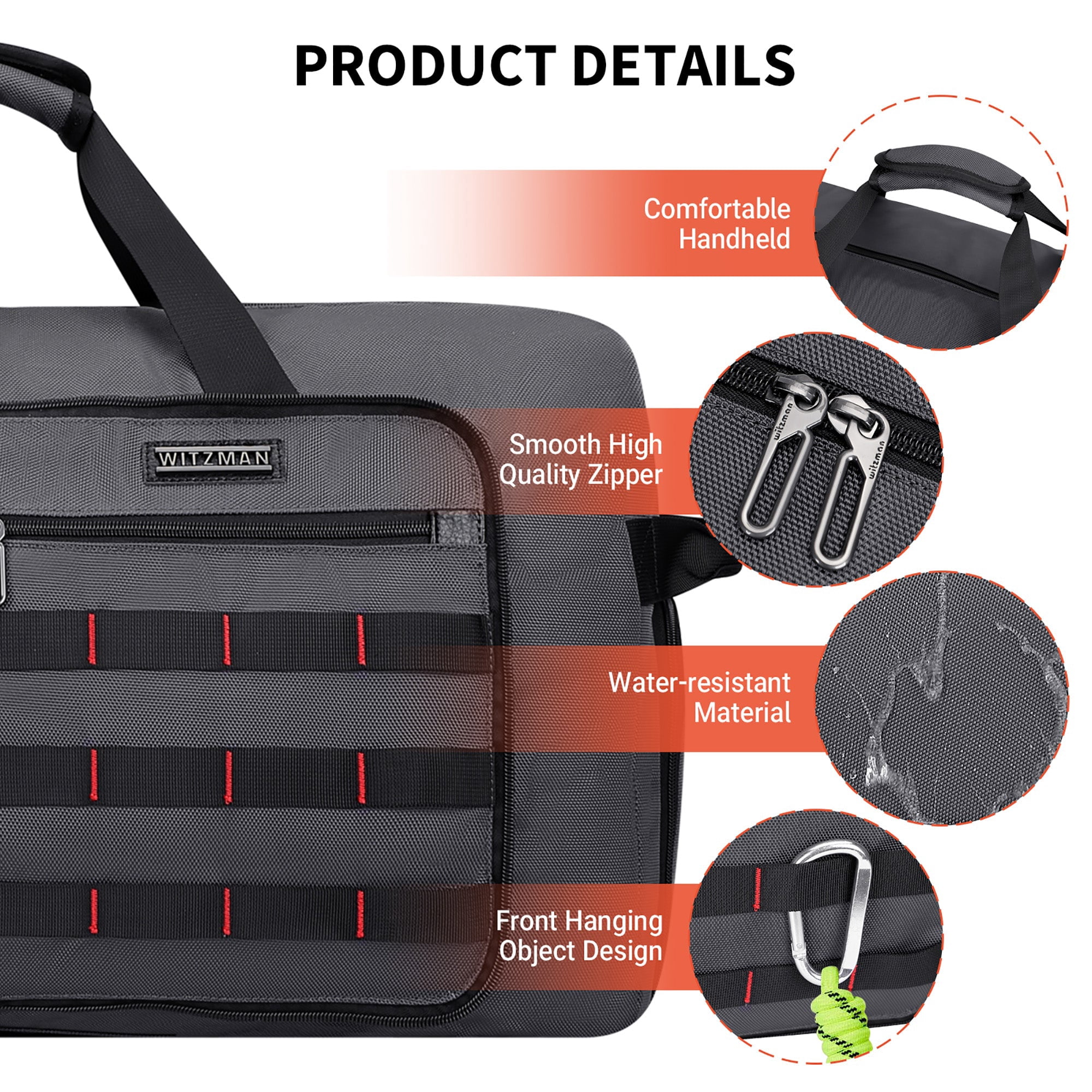 WITZMAN Foldable Duffle Bag for Travel 65L Lightweight Packable Duffel Bag with Shoes Compartment Overnight Bag for Men Women (B697 Silvery Grey)