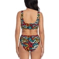 thumbnail image 3 of Kdxio Geometry Print Women's 2 Piece High Waisted Wrap Spaghetti Strap Summer Swimsuit Bikini Set-Small, 3 of 7
