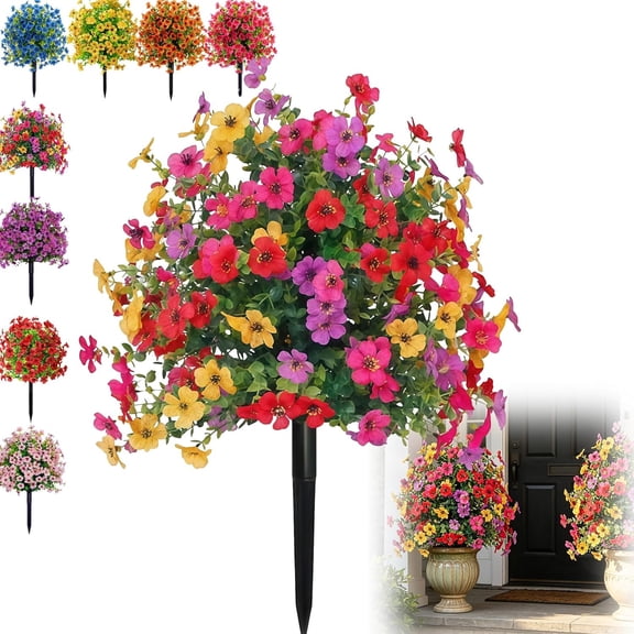 Artificial Flowers For Outdoors With Stakes, Hanging Flowers For Outdoors Fleur Artificielle Exterieur Faux Greenery Shrub Decoration for Home Front Porch Yard, All Season Decor