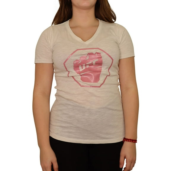 UFC Womens Glitter Fist Graphic T-Shirt, White, Small