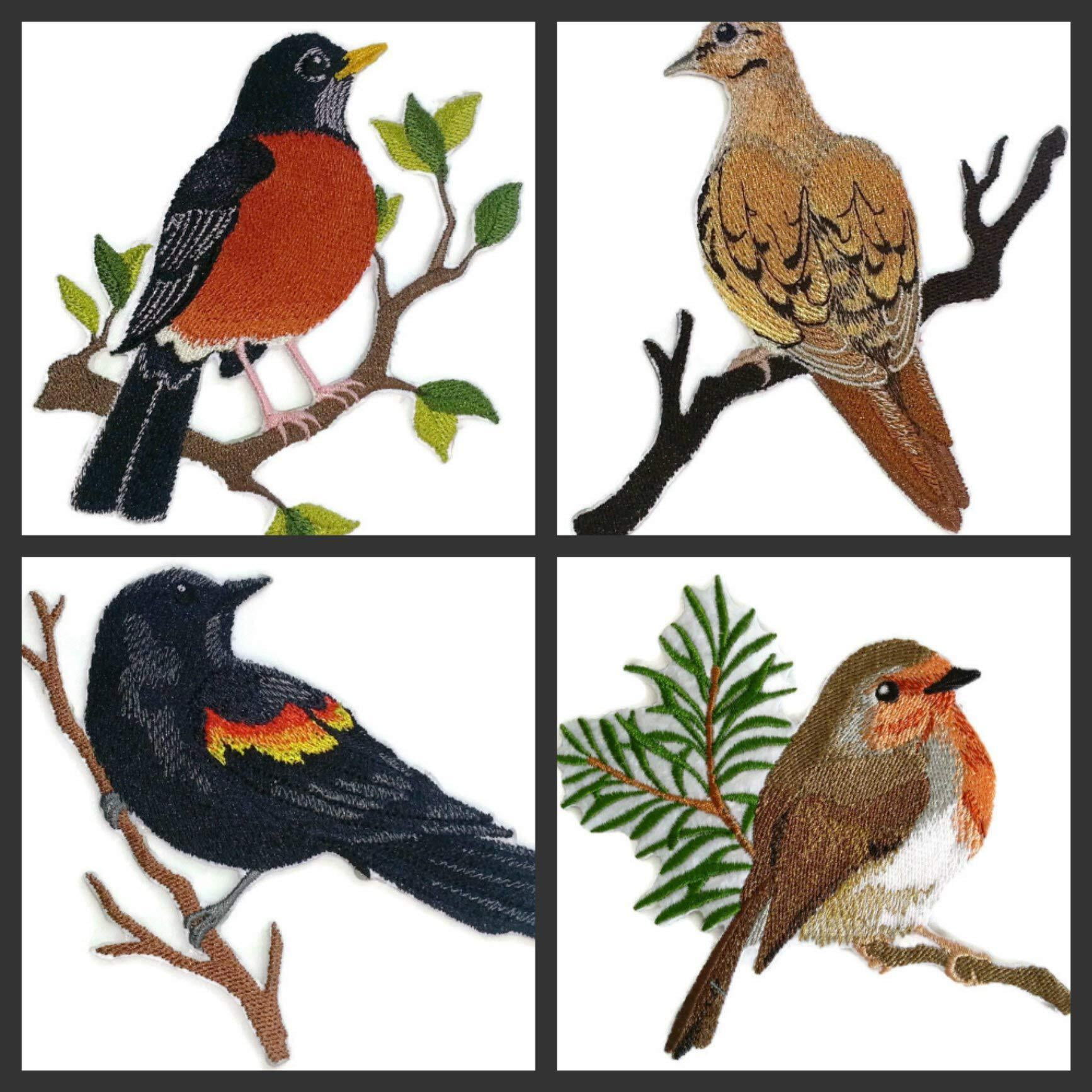 Single Robin Bird Embroidered Iron on/Sew Patch [4.85" X 4.9"]
