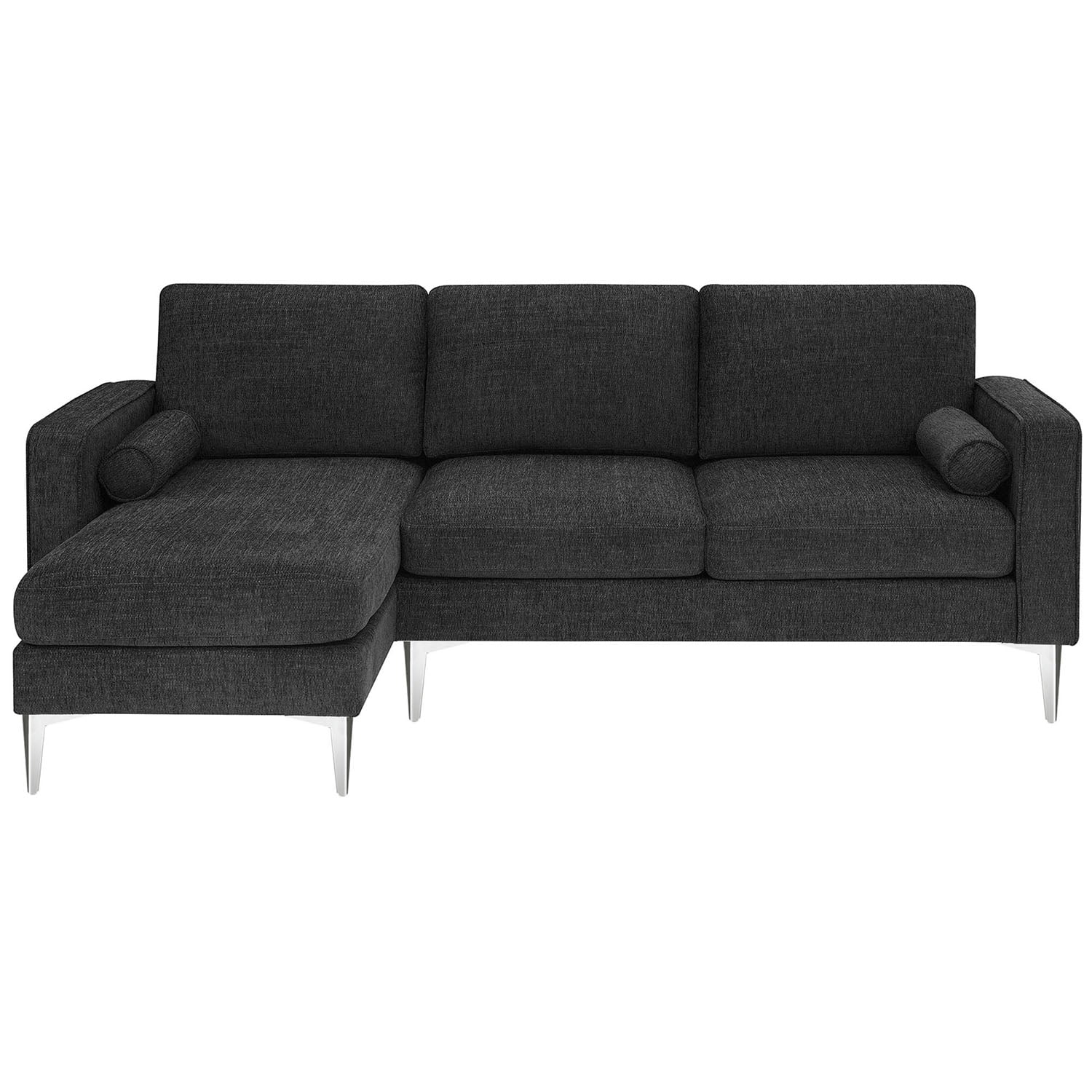 Kadyn 86" Convertible Sectional Sofa, Modern Chenille Fabric Sofa with Reversible Chaise and 2 Pillows, L-Shaped 3-Seat Sofa for Apartment, Dark Grey