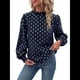 thumbnail image 1 of Camisa Informal Holgada de Larga con Estampado en Caliente para Mujer, Cuello Redondo Plisado Azul Marino M, 1 of 10