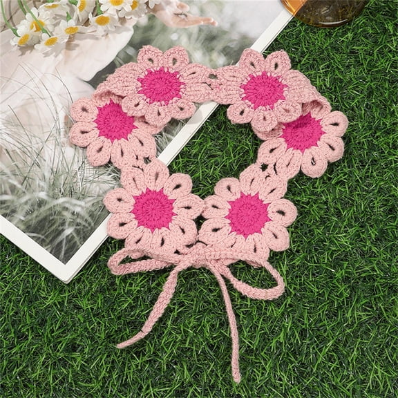 Women's Knitted Floral Head Scarf, Crochet Boho Headwrap for Women, Vintage Hair Kerchief Bandana for Festival Holiday Aesthetic, Lightweight and Breathable Pink