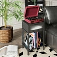thumbnail image 2 of End Table Black, 2 Tier Record Player Stand with Storage, Side Table with Record Holder Up to 100 Albums, Turntable Stand for Vinyl,Records Shelf for Living Room Bedroom nightstand, 2 of 11