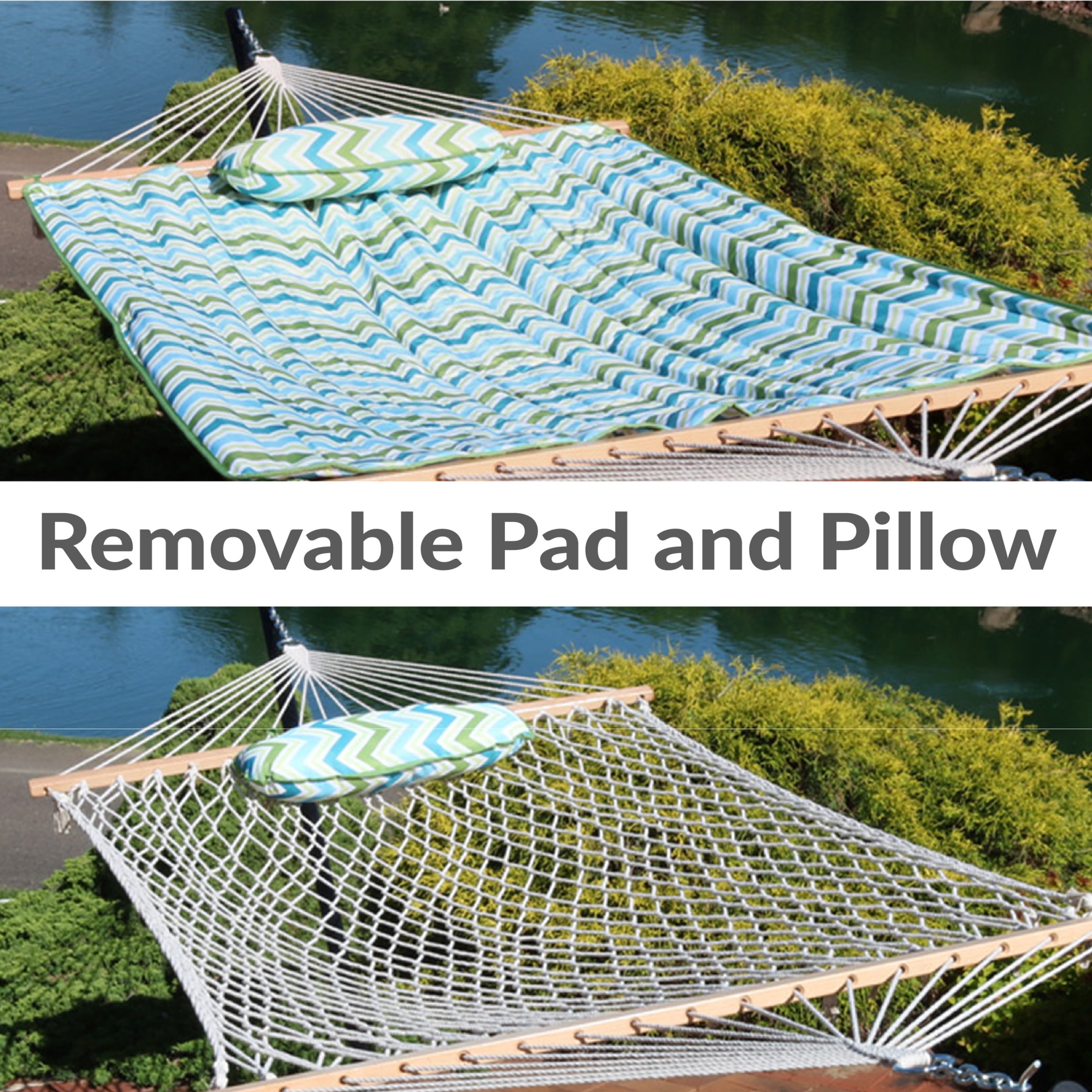 Sunnydaze 2-Person Polyester Spreader Bar Hammock with Stand, 275 lb Capacity - Blue and Green