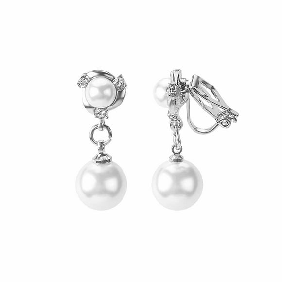 WREESH Ladies Fashion Diamond Pearl Stud Earrings Jewelry 1Pair