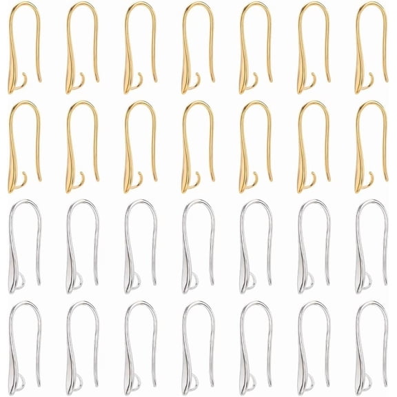 1 Box 60Pcs French Loops Earring Findings Ear Wire Hooks Gold Designer Earring Hook with 2mm Hole Silver Long Fish Dangle Earwire Accessories for Jewelry Making Supplies DIY 0.8 x 0.3 Inch