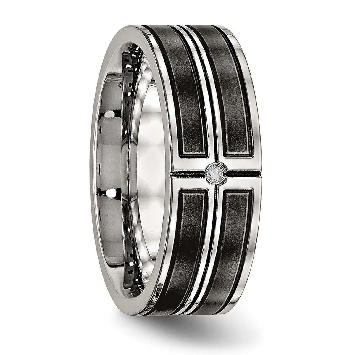 8mm Stainless Steel Brushed and Polished Black Ip Plated Cubic Zirconia Band Ring Size 11.5 Ring for Women and Men