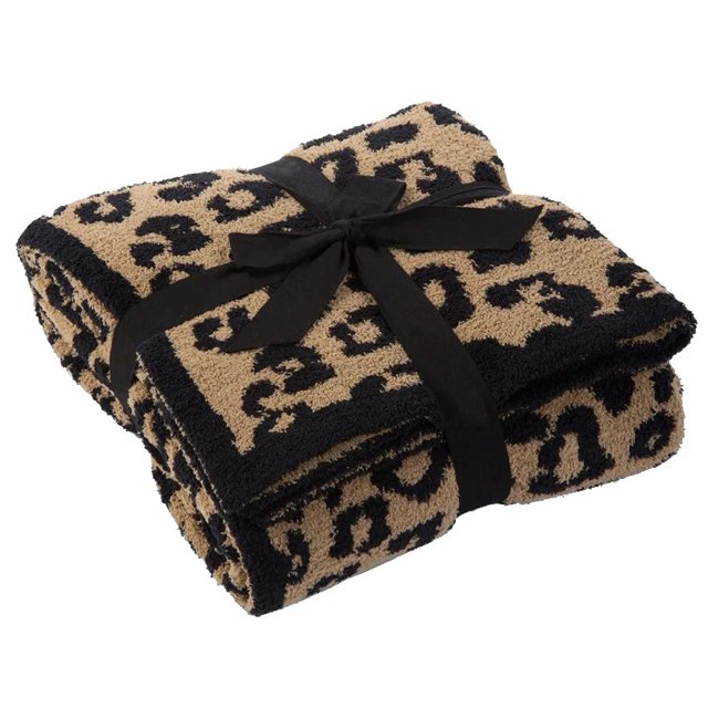 Mantas de lana de Coral con estampado de leopardo, manta de punto, funda de sofá, manta de hilo para dormir de siesta de avión, suave y cálido