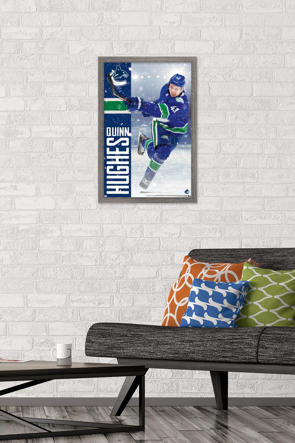 NHL Vancouver Canucks - Quinn Hughes 20 Wall Poster, 14.725" x 22.375", Framed