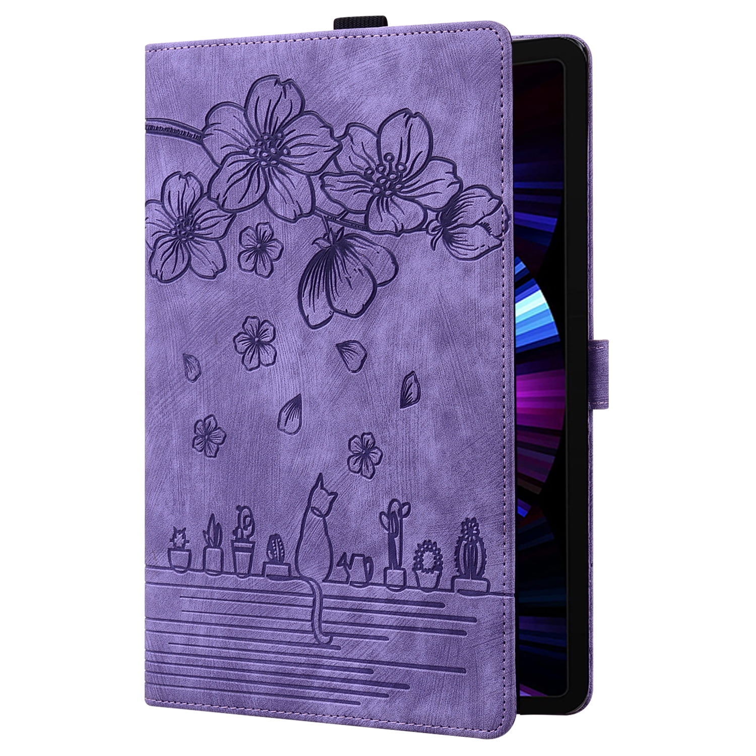Allytechgroup Premium iPad Air 11 Case 2024 - Stylish Sakura Embossed Shockproof Tablet Case Cover for Apple iPad Air 11 Inch 2024 with Auto Sleep/Wake, Flip Cover, Stand & Pencil Holder, Purple