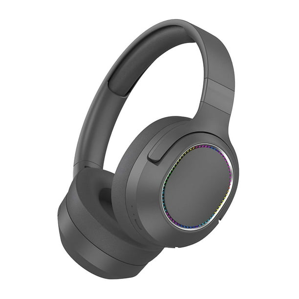 Auriculares inalámbricos Bluetooth plegables con luces LED, baja latencia, micrófono - Gris, Auriculares Bluetooth plegables con iluminación LED, baja latencia con micrófono y respiración