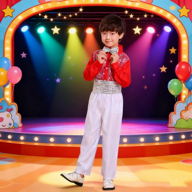 Cowsor Boys Disco Costume Kids 70s 80s Sequin Pop King Dance Star Halloween Carnival Party Cosplay Outfits