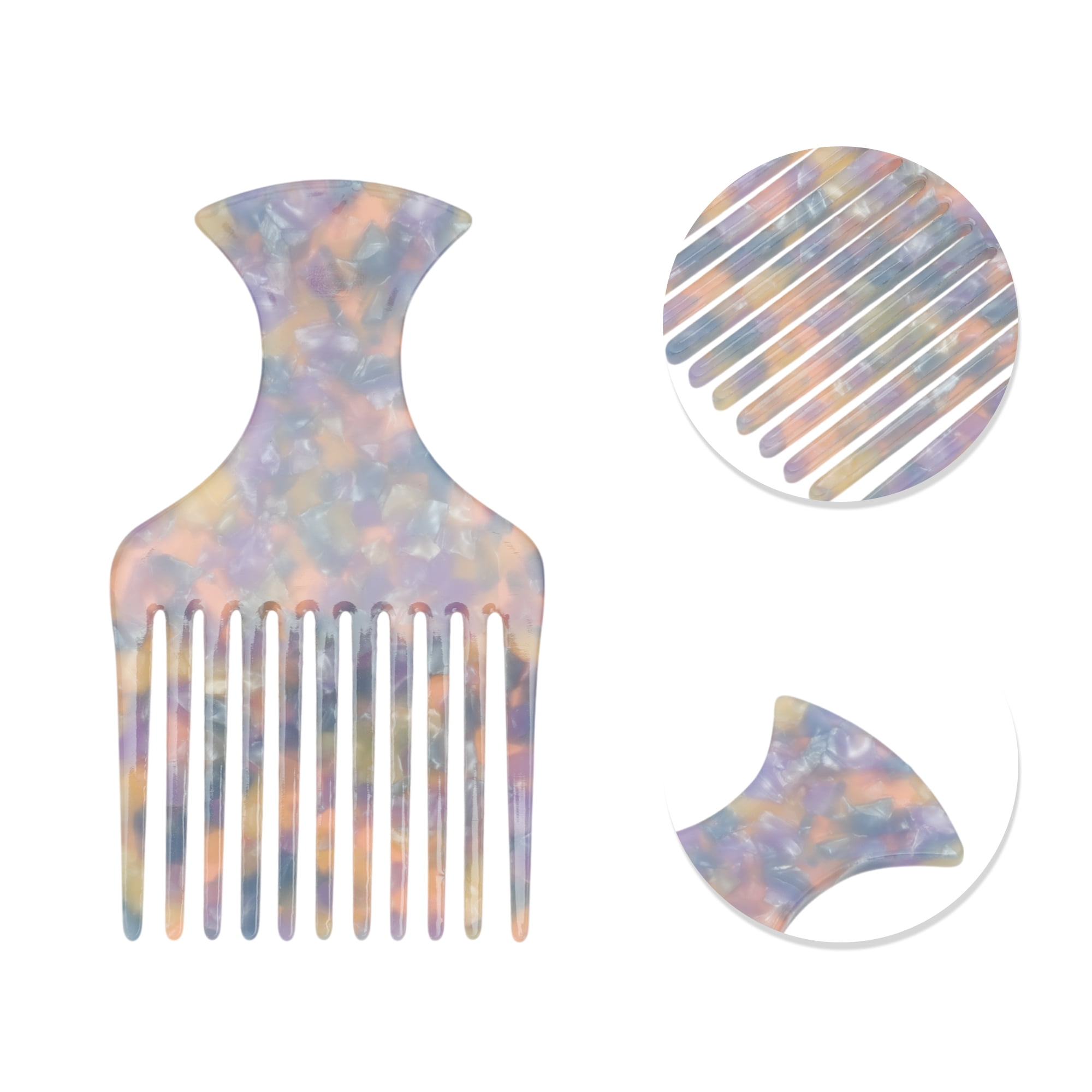 Unique Bargains 1 Pc Flat Handle Marble Hair Insert Comb for All Hair Types Purple