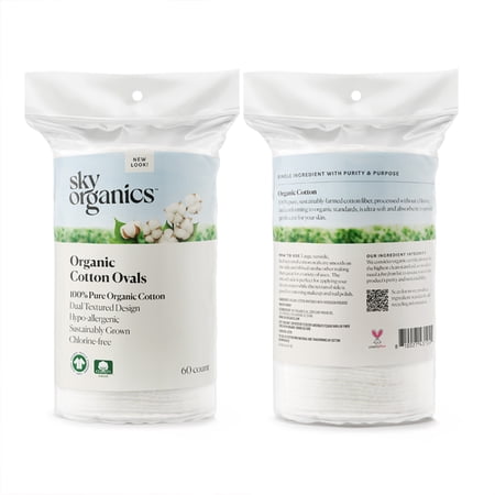 Sky Organics Organic Cotton Ovals for Sensitive Skin for Beauty & Personal Care, 60 Count