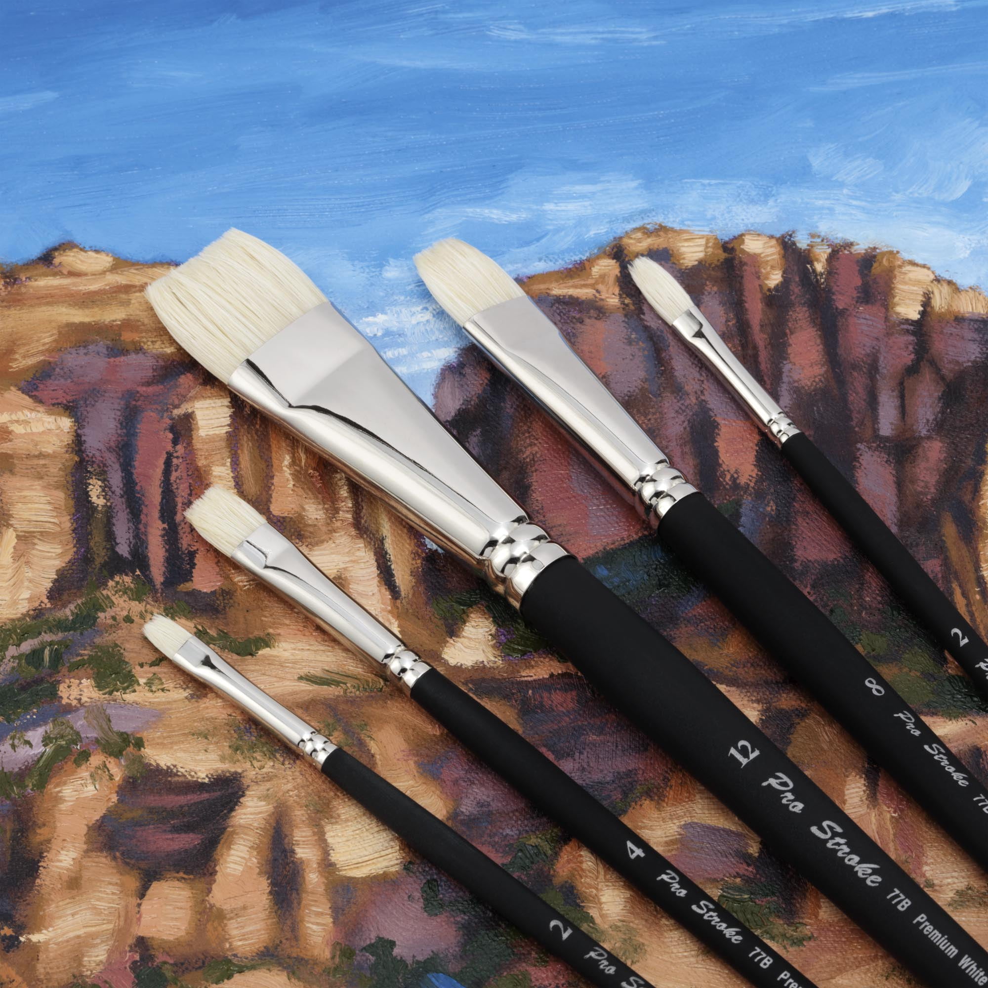 Creative Mark Pro Stroke Premium White Chungking Hog Bristle Artist Paint Brush - Brights Set of 5 - Natural Bristle Brush w/ Soft Touch Handle for Oils, Watercolors, Acrylics, Alkyds, Caseins