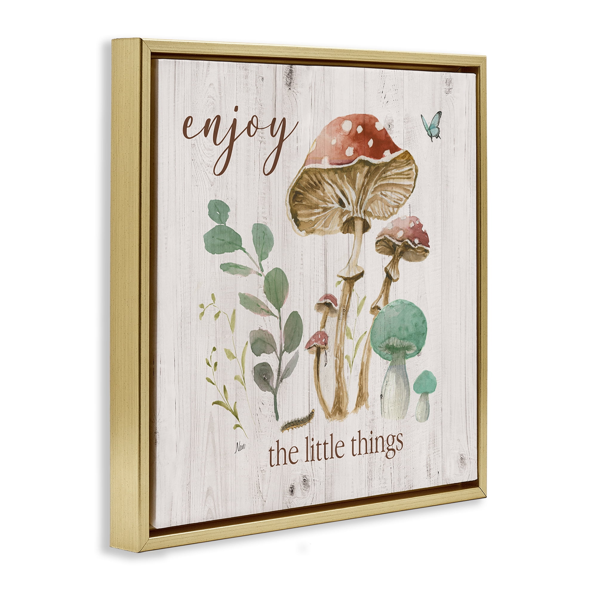 Stupell Industries Enjoy Little Things Plants & Flowers Painting Gold Floater Framed Canvas Art Print Wall Art, 18 x 18