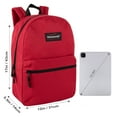 thumbnail image 3 of Classic Solid Color 17 Inch Backpack with Front Zipper Accessory Pocket, Dual Zipper Closure & Padded Shoulder Straps for Work, Office, Gym, Sports, Travel, Commute & Recreation in Red, 3 of 7