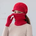 thumbnail image 1 of Gorro de punto de pelo de conejo de otoño e invierno para personas de mediana edad y mayores, conjunto de tres piezas de gorro de lana cálido de invierno para niños y bufandas, 1 of 6