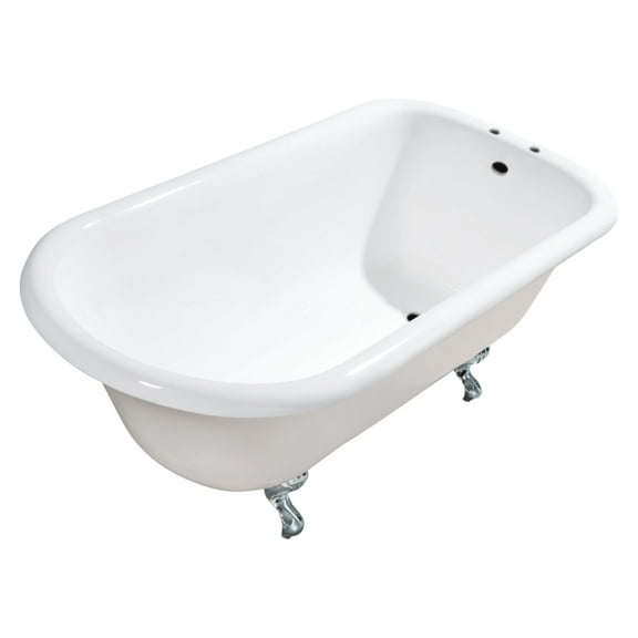 Aqua Eden VCT7D543019W1 54" Cast Iron Classic Flat-Rim Roll Top Clawfoot Tub (7" Faucet Drillings), White/Polished Chrome