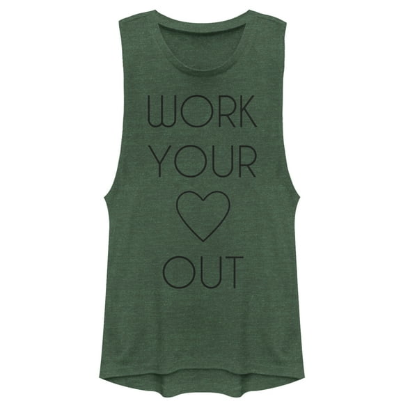 Junior's CHIN UP Heart  Festival Muscle Graphic Tee Pine Green Heather X Small