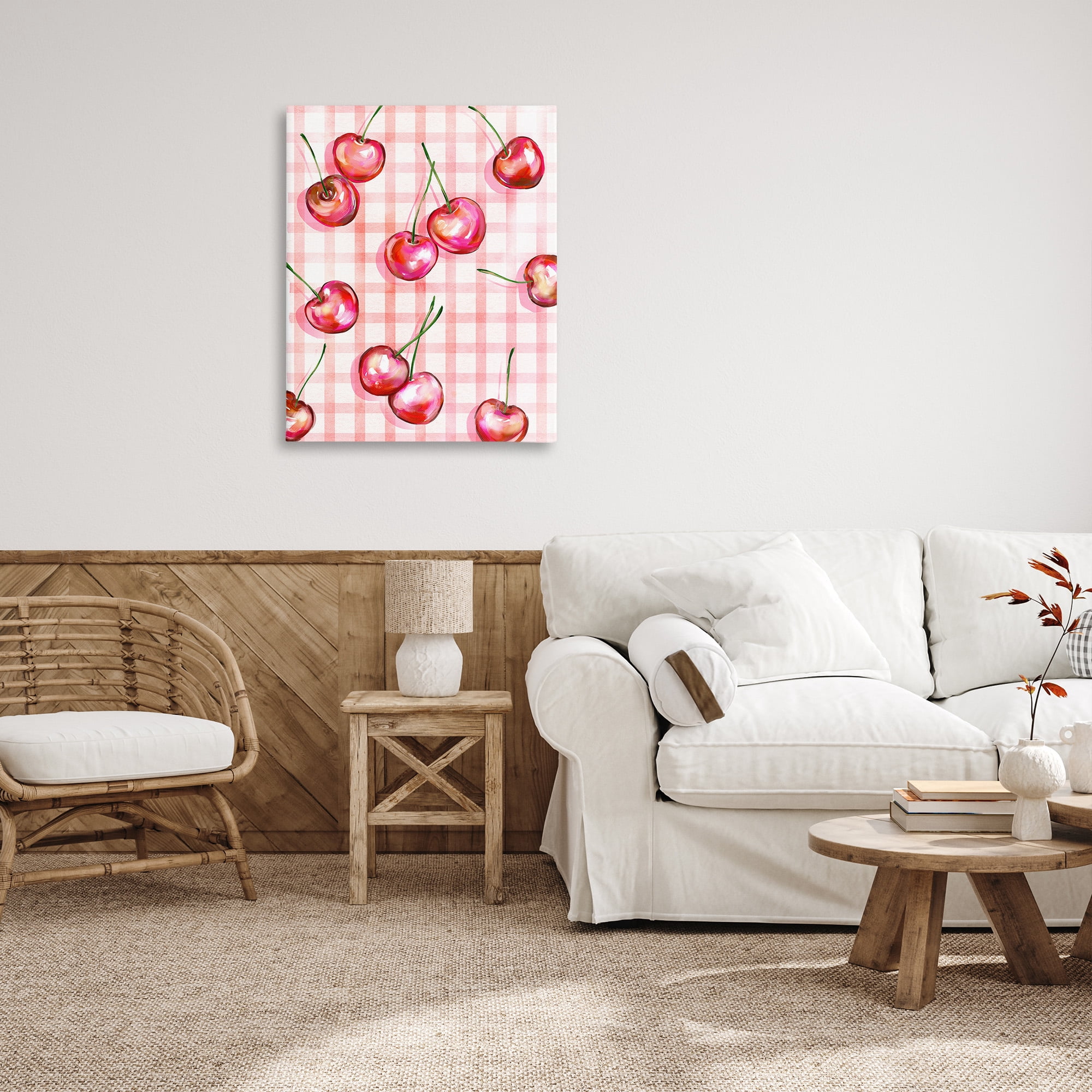 Stupell Industries Gingham Pattern Cherries Food & Beverage Painting Gallery Wrapped Canvas Art Print Wall Art, 30 x 40
