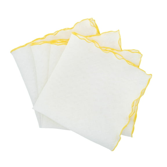Linen Napkins With Yellow Ruffled Edges, Set of 4