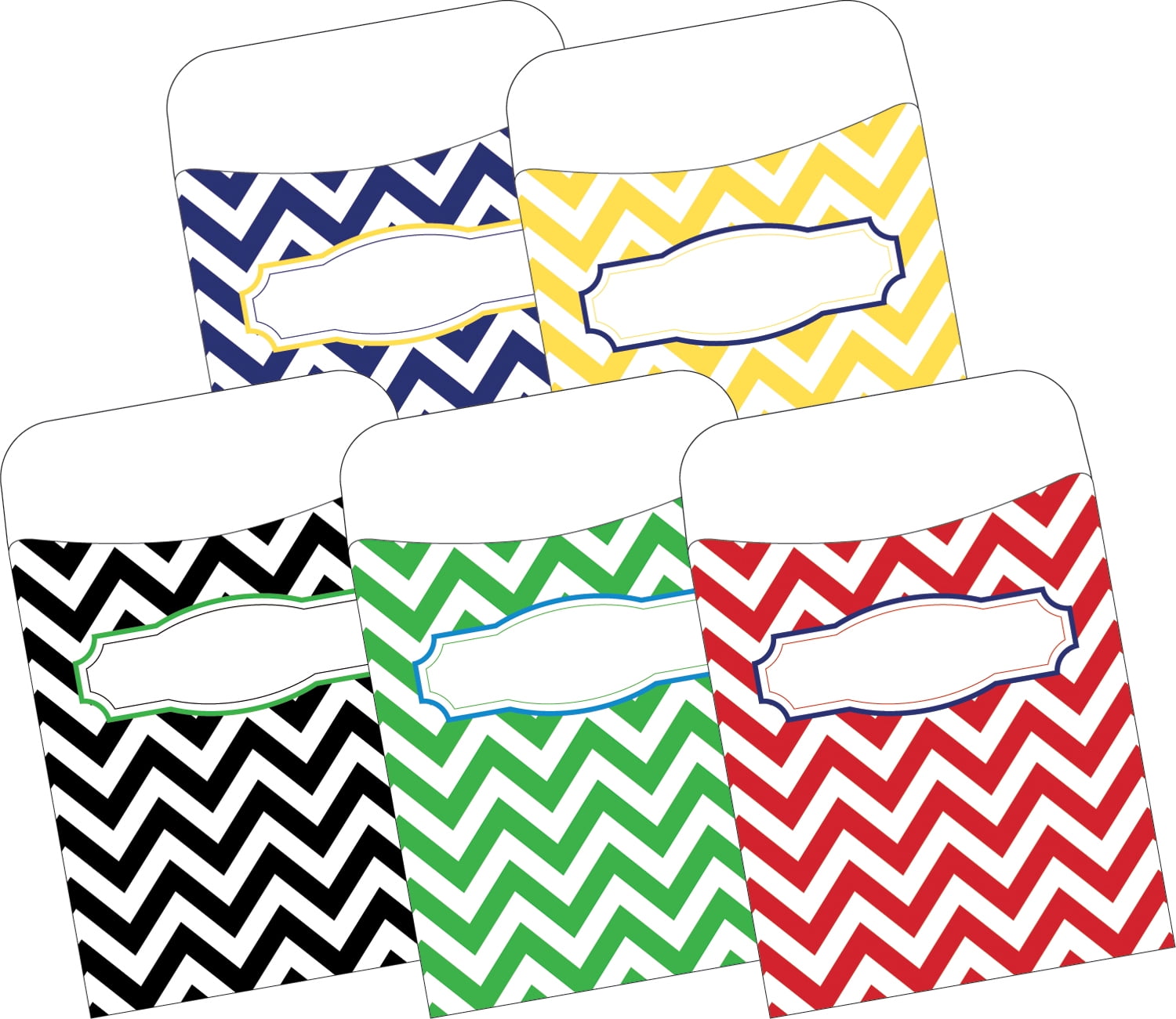 Barker Creek 12 File Folders 30 Peel & Stick Pockets Set - Chevron Nautical (BC3590)