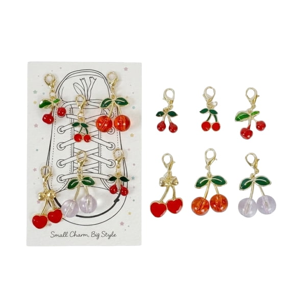 Cherry Shoelace Charms 6 Pairs, Clip On Sneaker Charms with Lobster Clasps, Cute Cherry Charms for Shoes Bags Bracelets DIY Jewelry Making
