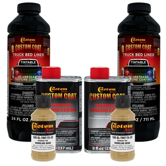 Custom Coat Shoreline Beige 2 Quart (1/2 Gallon) Urethane Spray-On Truck Bed Liner Kit - Easy Mixing , Prevent Stop Rust