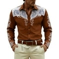 thumbnail image 3 of Mens Shirts Casual Allover Print Long Sleeve Button Down Top Western Cowboy Theme Carnival Dress Comfortable Shirt for Men Brown M, 3 of 5