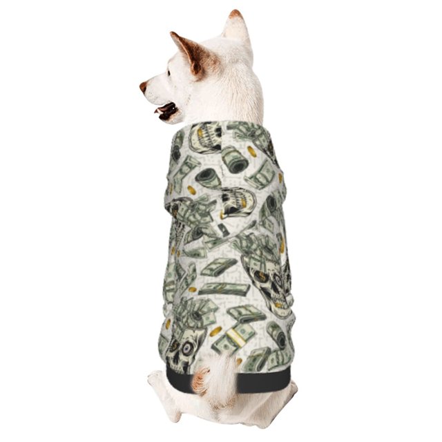 Fotbe Skull with Cash Sudadera con Estampado para Perros Pequeños – Suéter con Capucha para Mascotas, Tela Suave de Forro Polar con Bolsillo-Small
