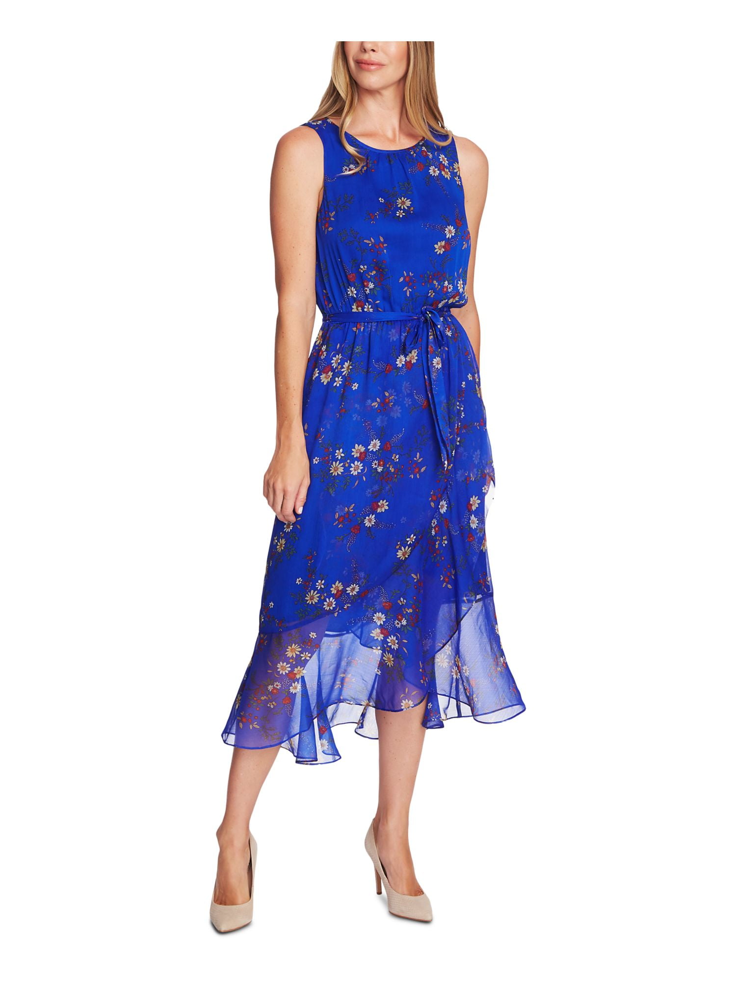 VINCE CAMUTO Womens Blue Ruffled Floral ...