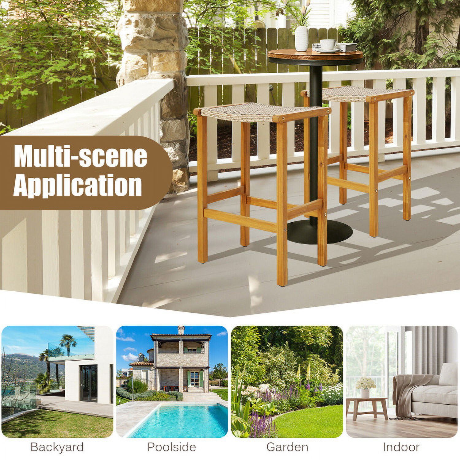 Aimee Lii Patio Wood Bar Stools Set of 2/4-4 Pieces, Outdoor Patio Furniture Aimee Lii Patio Wood Bar Stools Set of 2/4-4 Pieces, Outdoor Patio Furniture
