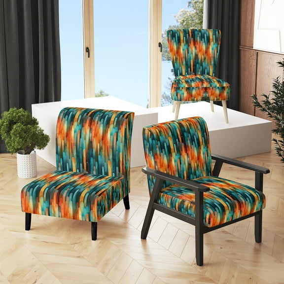 Designart "Popart Abstract Popsicle Parade I" Upholstered Striped Accent Chair and Modern & Contemporary Arm Chair - Multiple Color & Pattern