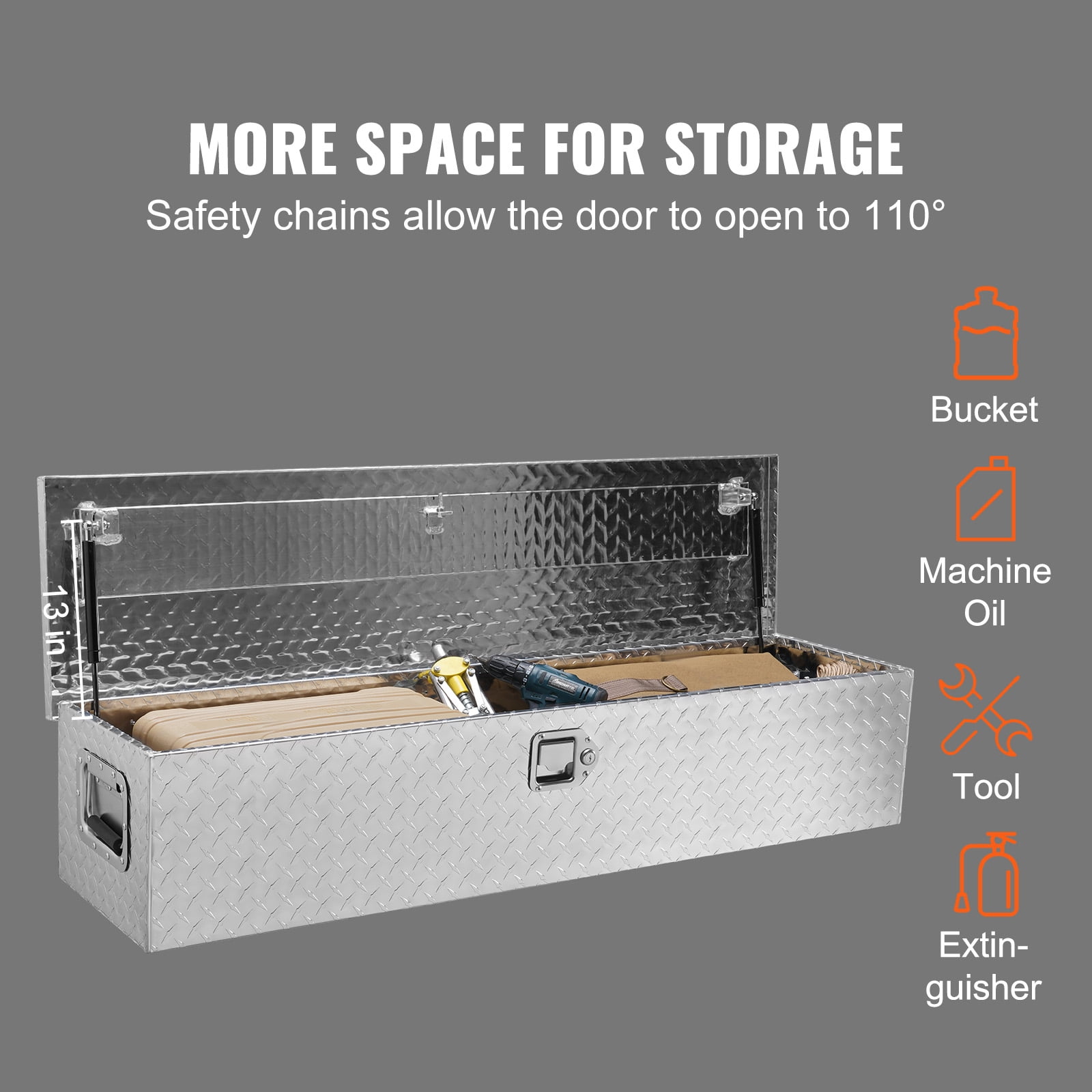 VEVOR Truck Tool Box 48"x15"x15" Aluminum Alloy Waterproof Bar Tread Tool Box Tool Storage Organizer for Pick Up Truck Bed