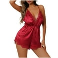 thumbnail image 3 of Aboser Women's Satin Lingerie Deep V Neck Nightdress Full Slips Backless Babydoll Sleepshirts Casual Sleeveless Mini Romper Sleepwear Sexy Cami Night Dress, 3 of 8