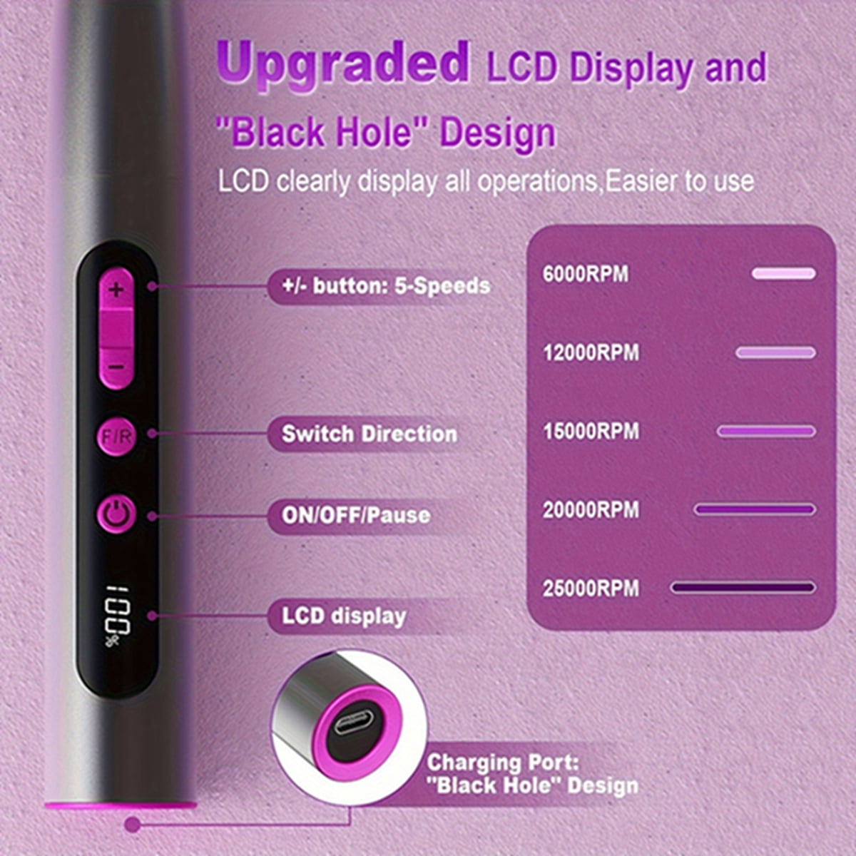 Cordless Electric Nail Drill Machine, 35000RPM Professional Nail File for Acrylic Gel Nails, 13 in 1 Manicure Pedicure Kit with LCD Display, 5 Speeds(Gray)