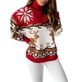 thumbnail image 2 of Gvmfive Women's Christmas Reindeer Print Turtleneck Long Sleeve Sweater, 2 of 3