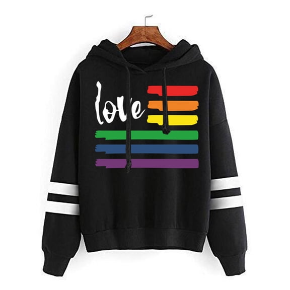 Fesfesfes Women Casual rainbowPrinted Long Sleeve Pullover Hoodie Two lines Tops Sale Tops on Clearance