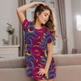 thumbnail image 3 of Fotbe Colorful Snake Pattern Women's Cotton Nightgown Sleepwear Short Sleeves Shirt Casual Print Sleepdress, 3 of 6