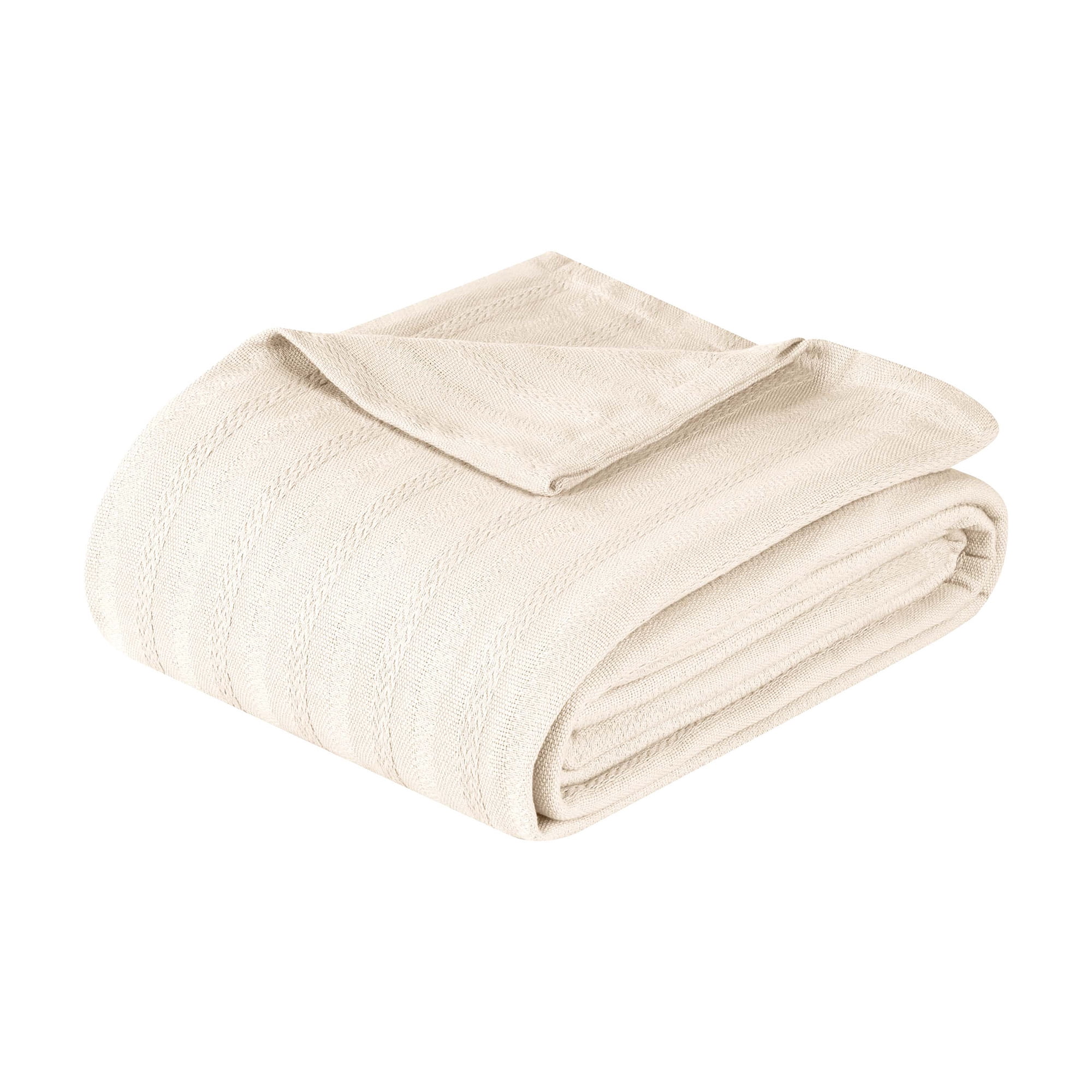 Superior Clara Cotton Striped Woven Blanket, King, Ivory