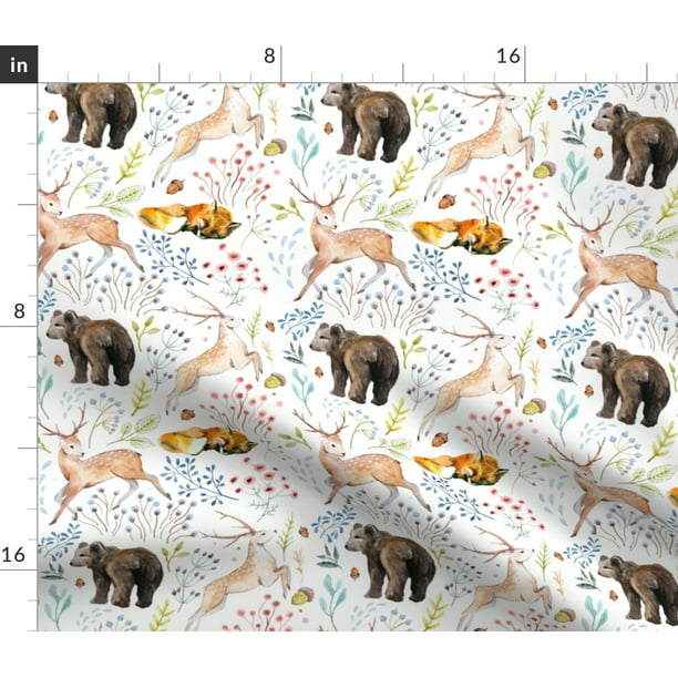 Spoonflower Fabric - Deer Fox Bear Nursery Floral Flowers Woodland Animals  Printed on Petal Signature Cotton Fabric by the Yard - Sewing Quilting  Apparel Crafts Decor 